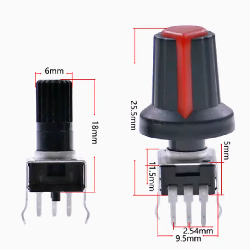 Potenciômetros verticais com jogo do botão, 50 RV09, 3 Pin, 10 tipos
