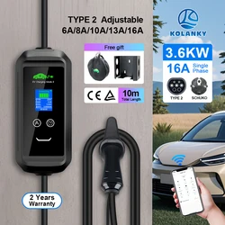 Kolanky 16A 3.6KW EV Charger Type 2 IEC-62169 Timer Tuya App Wifi Set Charging Time For Electric Vehicle EU Hybrid Cars 10M