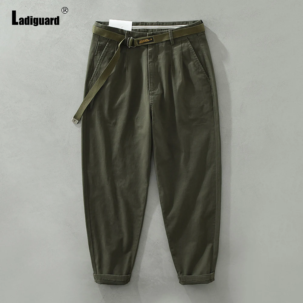 

Ladiguard 2023 Harajuku Casual Pants Men Streetwear Green Khaki Soft Cotton Trousers Plus Size Mens Fashion Leisure Sweatpants