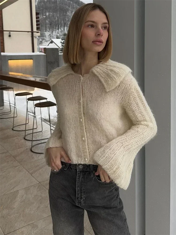 

Trendix Winter Knit Sweater Women Autumn Casual Long Sleeve Pleated Lapel Patchwork Y2k Cardigan 2024 Vintage Knitwear Cardigans