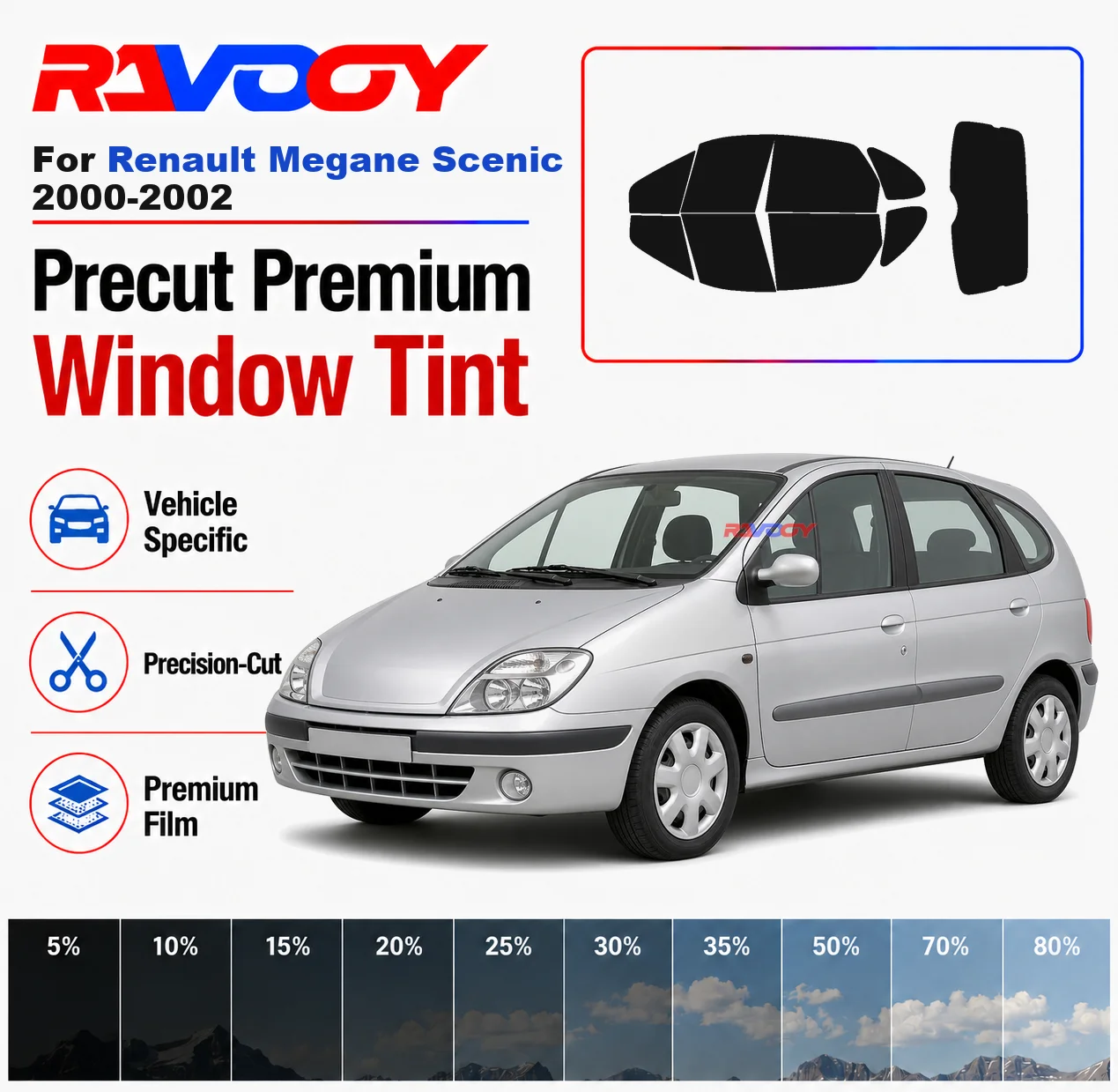 

Premium Precut Window Tint Kit Front Windows Rear Windows Rear Windshield For Renault Megane Scenic 2000-2002 Nano Ceramic Film