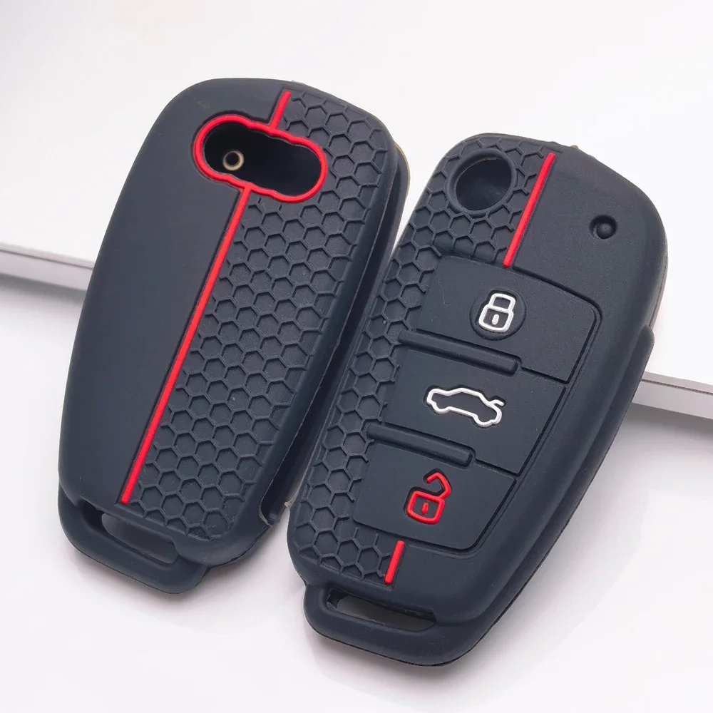 Silicone Key Case Cover Shell for Audi A4 B7 A6 C6 4f 8v A3 8p A1 A3 Accessories Auto Remote Key Holder 3 Button Jacket view 4