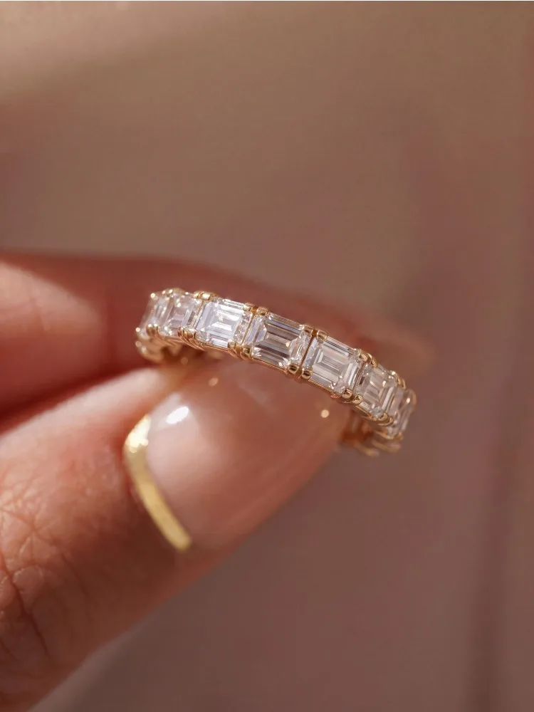 925 Sterling Silver Fashioned Half Track Ladder Square Zircon Ring For Women Daily Engagement Wedding High Quality Fine Jewelry