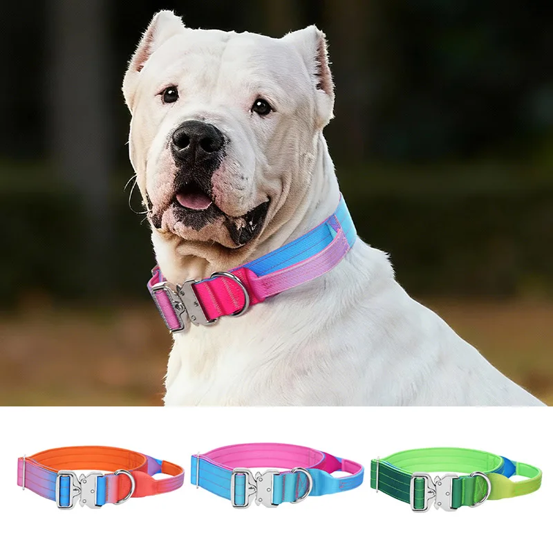 

Модный градиентный тактический ошейник для собак, сверхмощный, взрывозащищенный, регулируемый нейлоновый ошейник для средних и больших собак, повязка для новорожденных