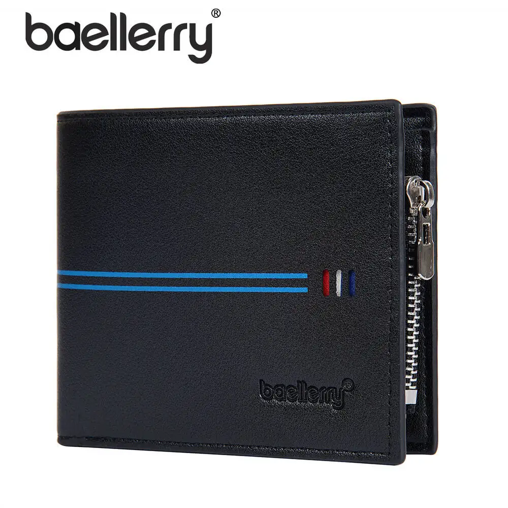 Baellerry Rfid High-end Shielded Wallet For Men, PU Leather Multi Card Holder With Zipper Closure 12 Slots Slim Design