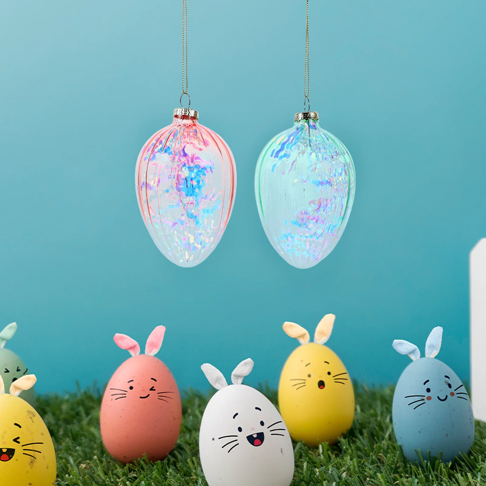

2Pcs Glass Easter Egg Decorations Hanging Pendant Easter Themed Festival Scene Decor for Party Festival Style Decor