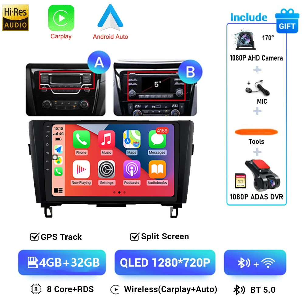 Autoradio Android 16 Voor Nissan X-Trail Qashqai 2 J1T32 Qashqai J10 J11 2014 2015 2016 2017 2018 2019 Multimedia DSP 4G LTE DVD