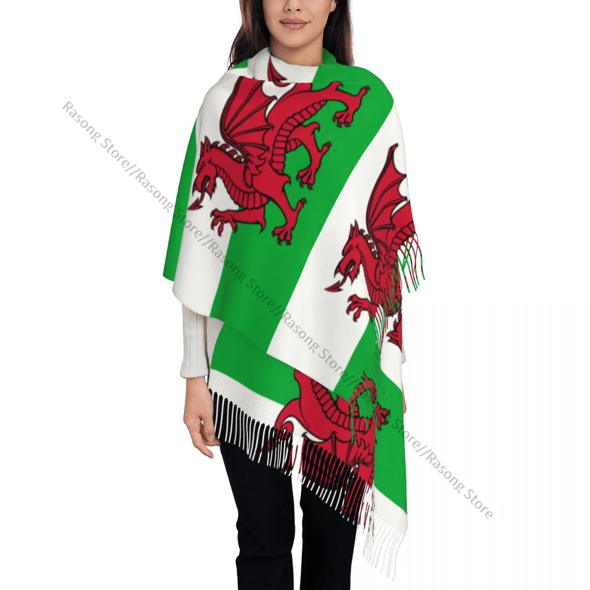 Autumn Winter Warm Scarves Flag Of Wales Fashion Shawl Tassel Scarves Wrap Neck Headband Hijabs Stole