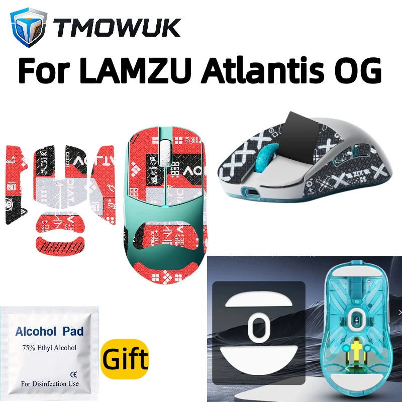 Mouse Grip Tape + PTFE Mouse Skates Combo For LAMZU Atlantis OG,Sweat Resistant Anti Slip Sticker with Alcohol Cleaning Pad Gift