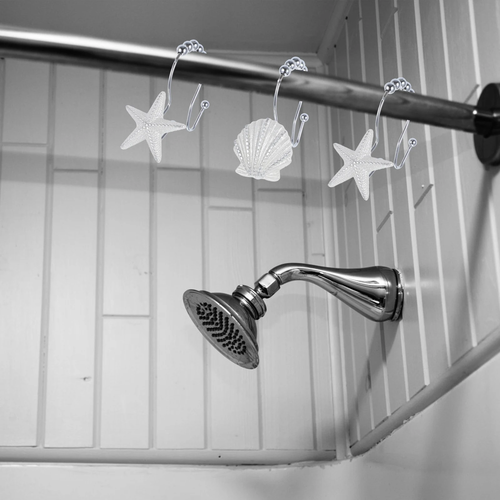 

12 pcs Bath Curtain Rings Stainless Hooks Seashell Shower Curtains Decor Bathroom Ring Hangers RustProof