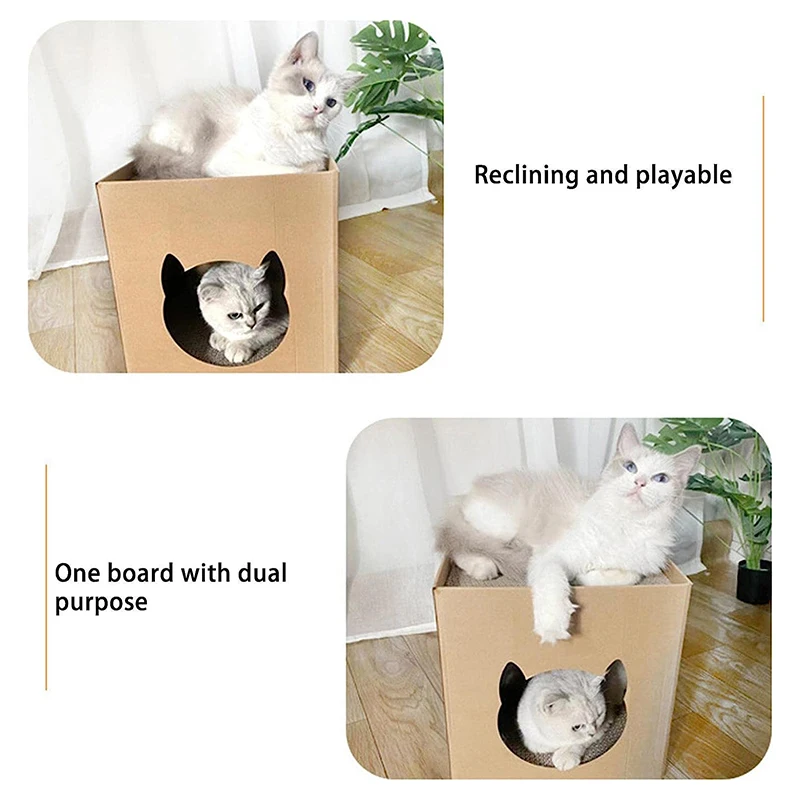 Cardboard Scratch House - Cat Scratch Box Cat Playhouse Cat Scratcher Cat And Kitten Scratch Toy Universal