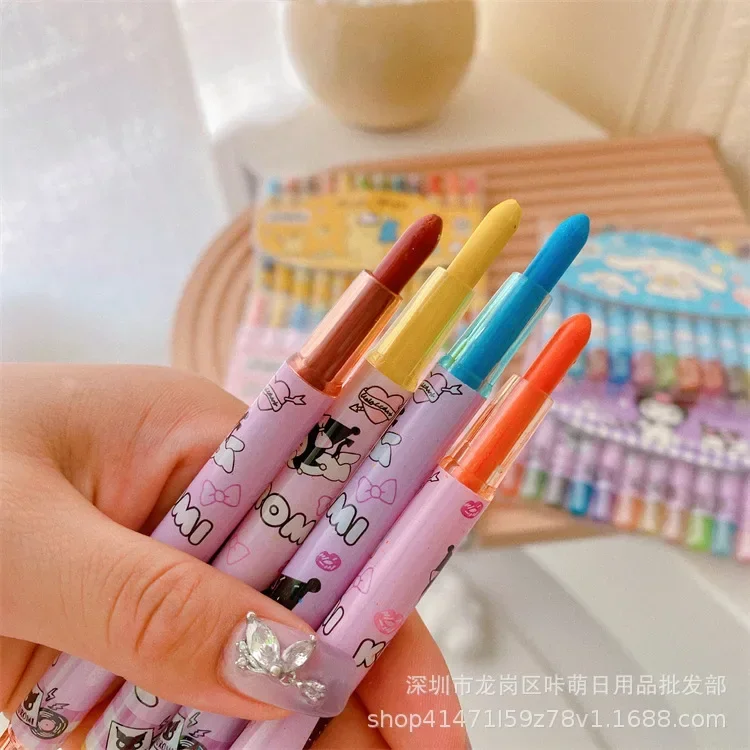 Cartoon Sanrio Rotating Crayons Kawaii Girl's Heart Children's Oil Pastels Painting Pens School Supplies Children's Day Gifts