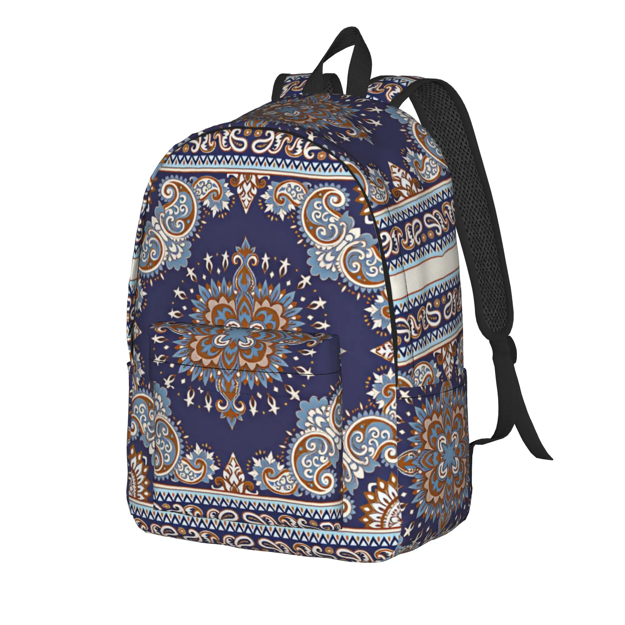 Retro Blue Brown Paisley Mandala Backpack  Modern Backpacks Female Outdoor Style Pattern School Bags Custom Rucksack