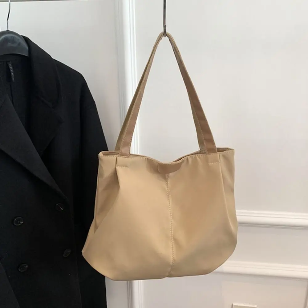 Solid Colour Women Canvas Shoulder Bags Reusable Lightweight Waterproof Handbag Shopper Bag Large Capacity Handbags