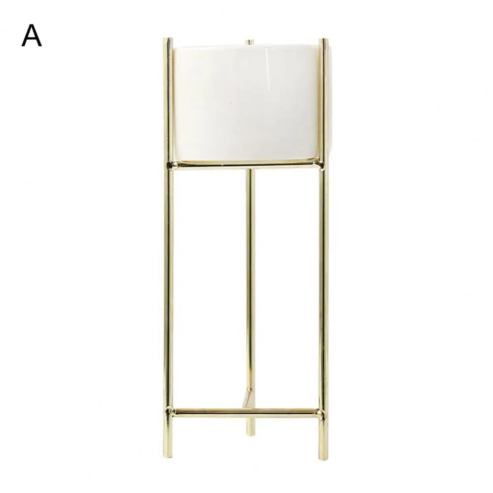 Flowerpot for Indoor Plants Minimalist Design Plant Pot Stylish Iron Frame Flower Stand with Elegant Ceramic Flowerpot for Home