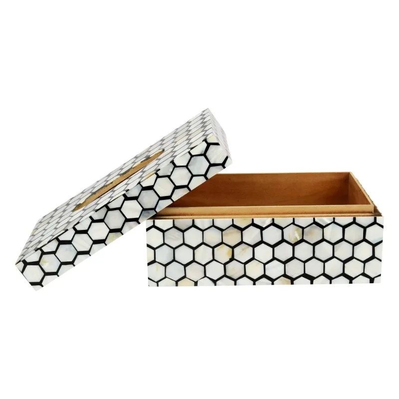 High-quality natural resin handicrafts, face towel box shell inlaid with decorative paper rolls, handmade living room love model