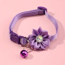 Nylon Flower Embellished Cat Collar with Bell, Adjustable Pet Collar for Cats and Small Dogs, Multiple Colors Available - One Si