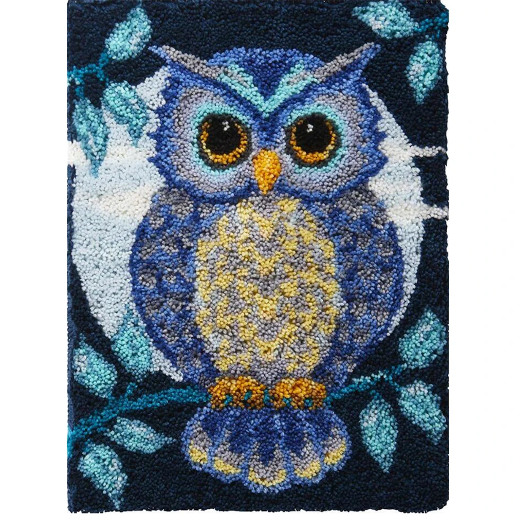 

DIY Owl Latch Hook Rug Kit with Pre-Printed Canvas Pattern Tapestry Making Kits Crochet Needlework Crafts for Adults Beginners