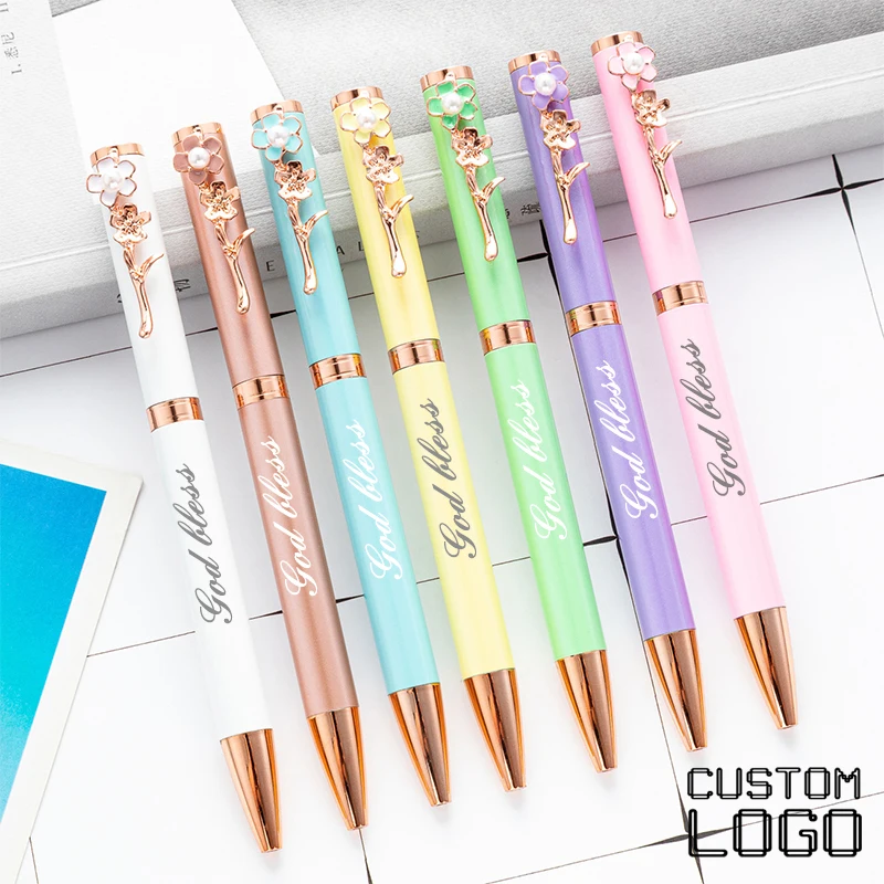 Exquisite Pearl Metal Ballpoint Pens Laser Carving Personalized Logo Birthday Gift Advertising Pen Customized Exam Stationery