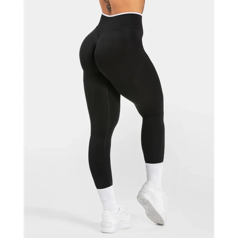 New Women's Color Blocking Yoga Leggings Seamless Knited Tights High Waist Hip Liftting Gym Workout White Edge Sports Leggings image 3