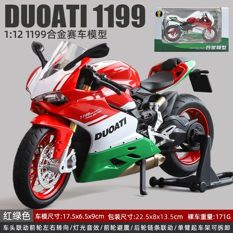 1:12 Ducati 1199 Simualtion Racing Motorcycle Model Collection Miniature Voiture Sound Light Diecast Motorbike Toy Boy Gift M69