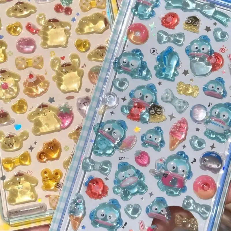 

3D Sanrio Hellokitty Kuromi Stickers Cinnamoroll Cute Anime Transparent Jelly Crystal Decorative DIY Sticker Phone Case Kids Toy
