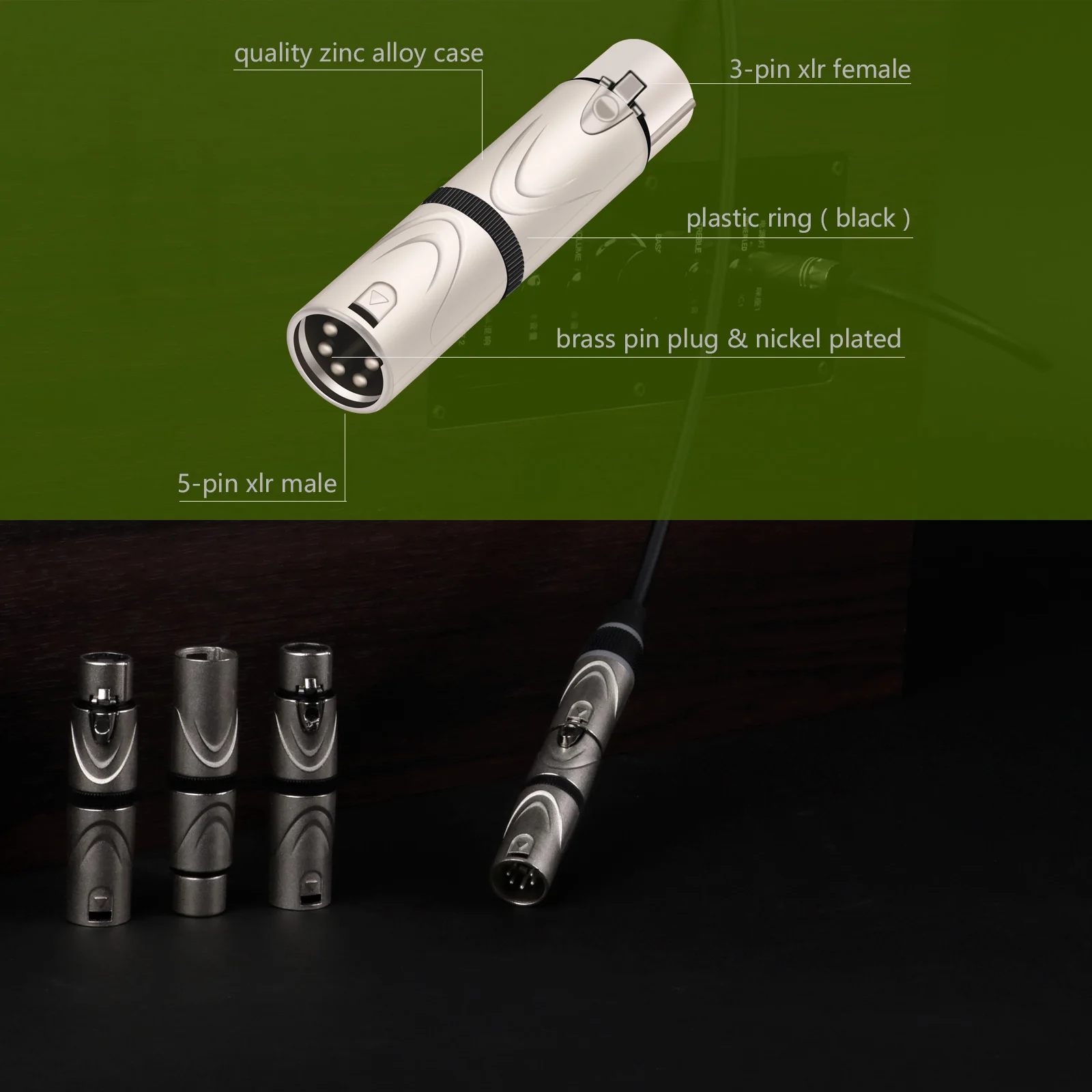 1pc 3Pins XLR Female to 5Pins XLR Male,3Pins XLR Male to 5Pins XLR Female Adapter for DMX Mixer Amplifier Plug Wire Connectors