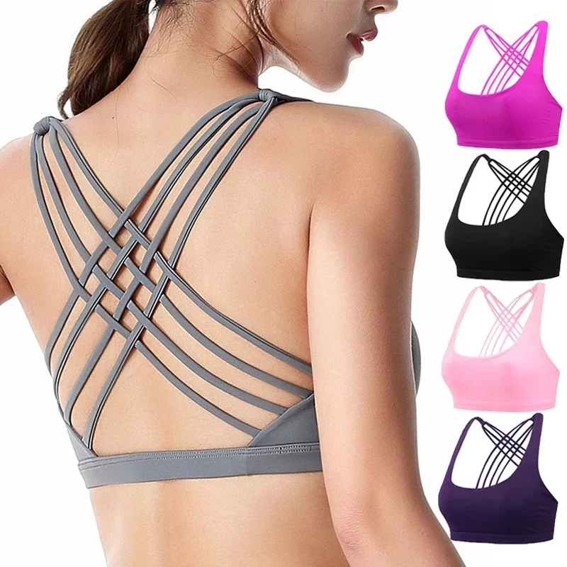 Fitness-Sport-BH für Damen, Push-Up, Cross-Back, stoßfest, für Laufen, Gym, Training, Workout, Yoga, Unterwäsche, Crop-Tops, Cross-Back-Tops