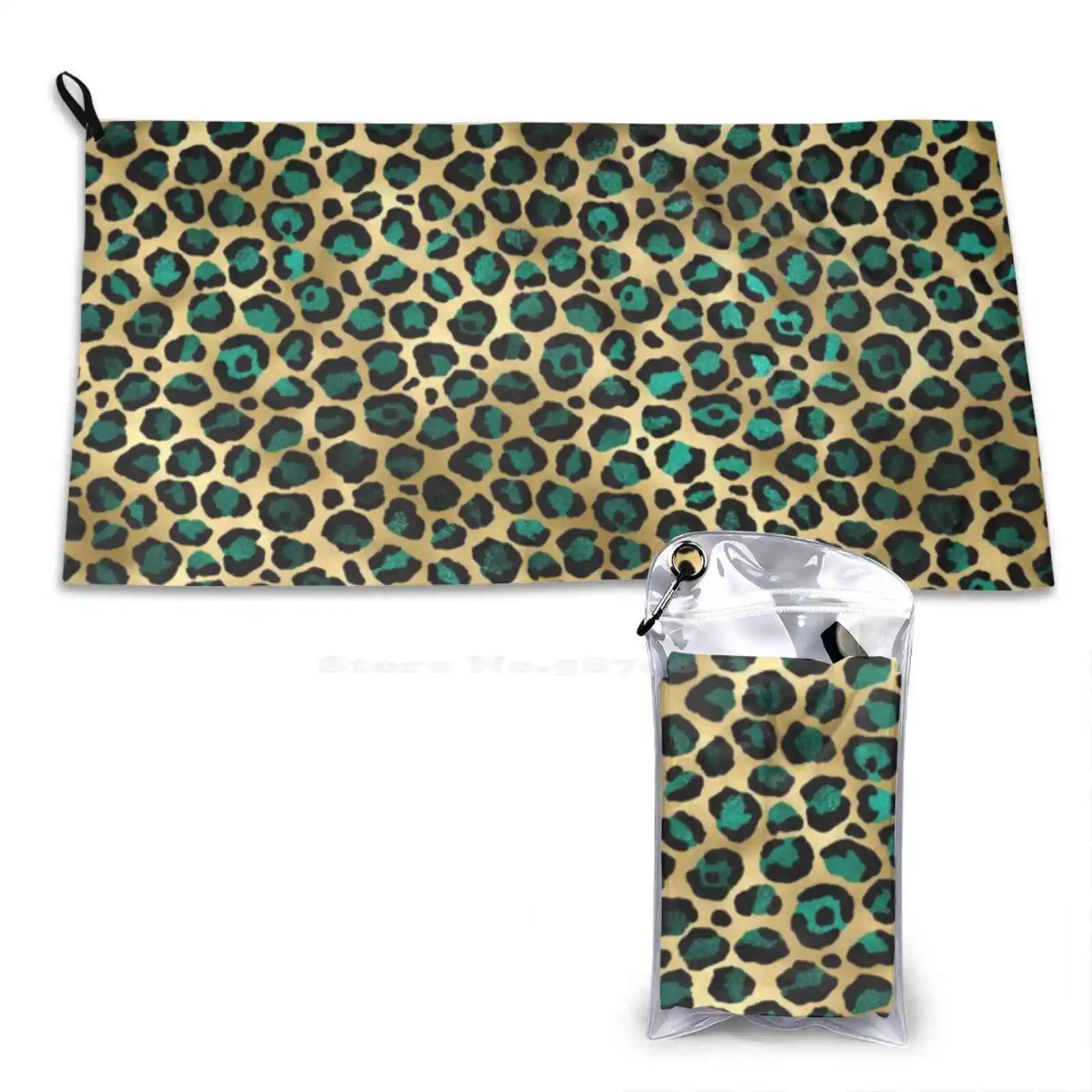 Gold And Blue Leopard Luxury Print Design Personalized Soft Towel Home Outdoor Cheetah Leopard Sexy Trending Luxury Design Vsco