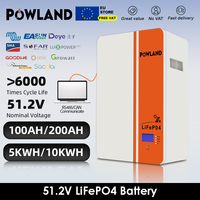 Powland Powerwall 48V 100AH 200AH LiFePO4 Battery 5KW 10KW 51.2V Solar Rechargeable Bateria RS485 CAN BMS 6000 Cycle VAT Free