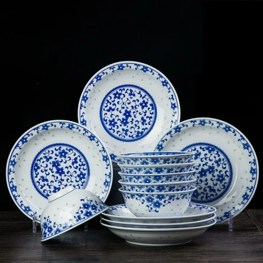 Tazón de Porcelana Jingdezhen Azul y Blanco, Estilo Chino Vintage, Premium, Multiusos, para Arroz, Fideos, Sopa, para el Hogar y la Cocina