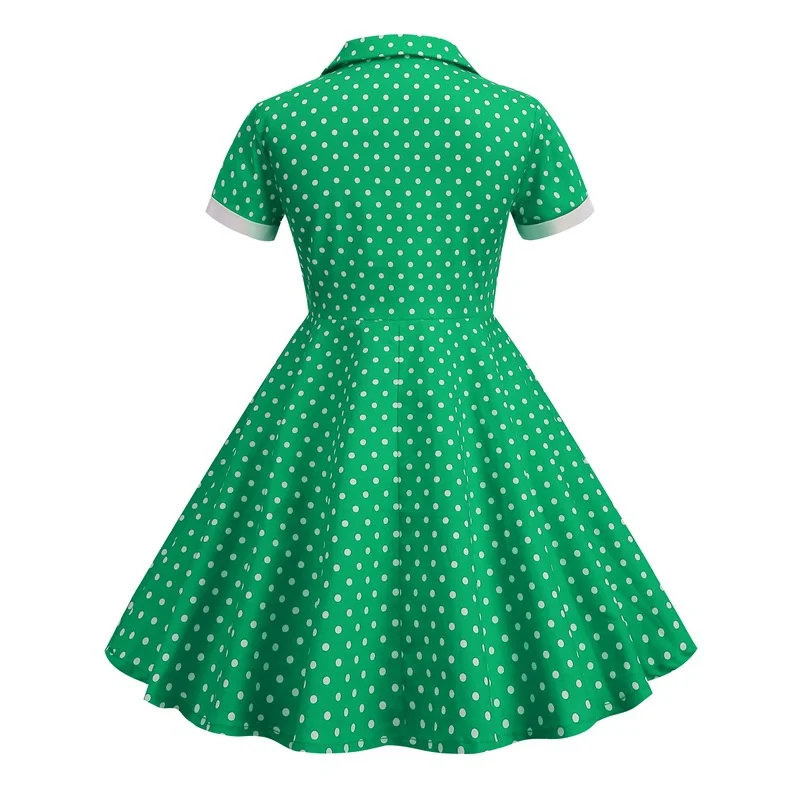 

Vintage Style Kids Dress Princess Girls Polka Dot Short Sleeve Gown Elegant Casual Outfit for Children Summer Fashion Clothing