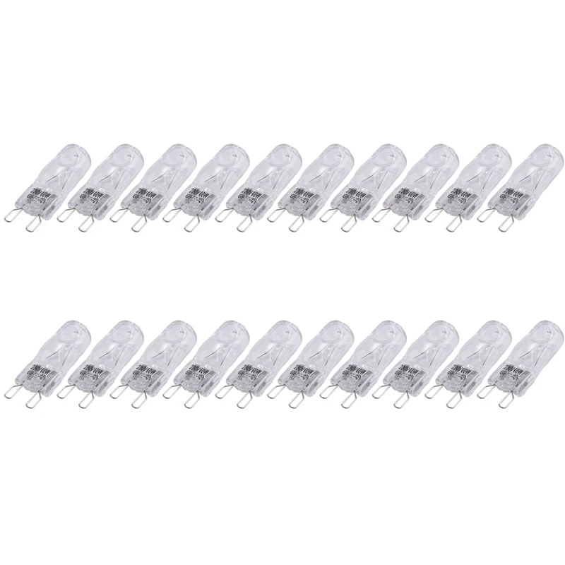 A05I-20Pcs Bombillas halógenas G9, lámparas halógenas transparentes regulables, blanco cálido 2800K para candelabros, colgantes, luces de paisaje