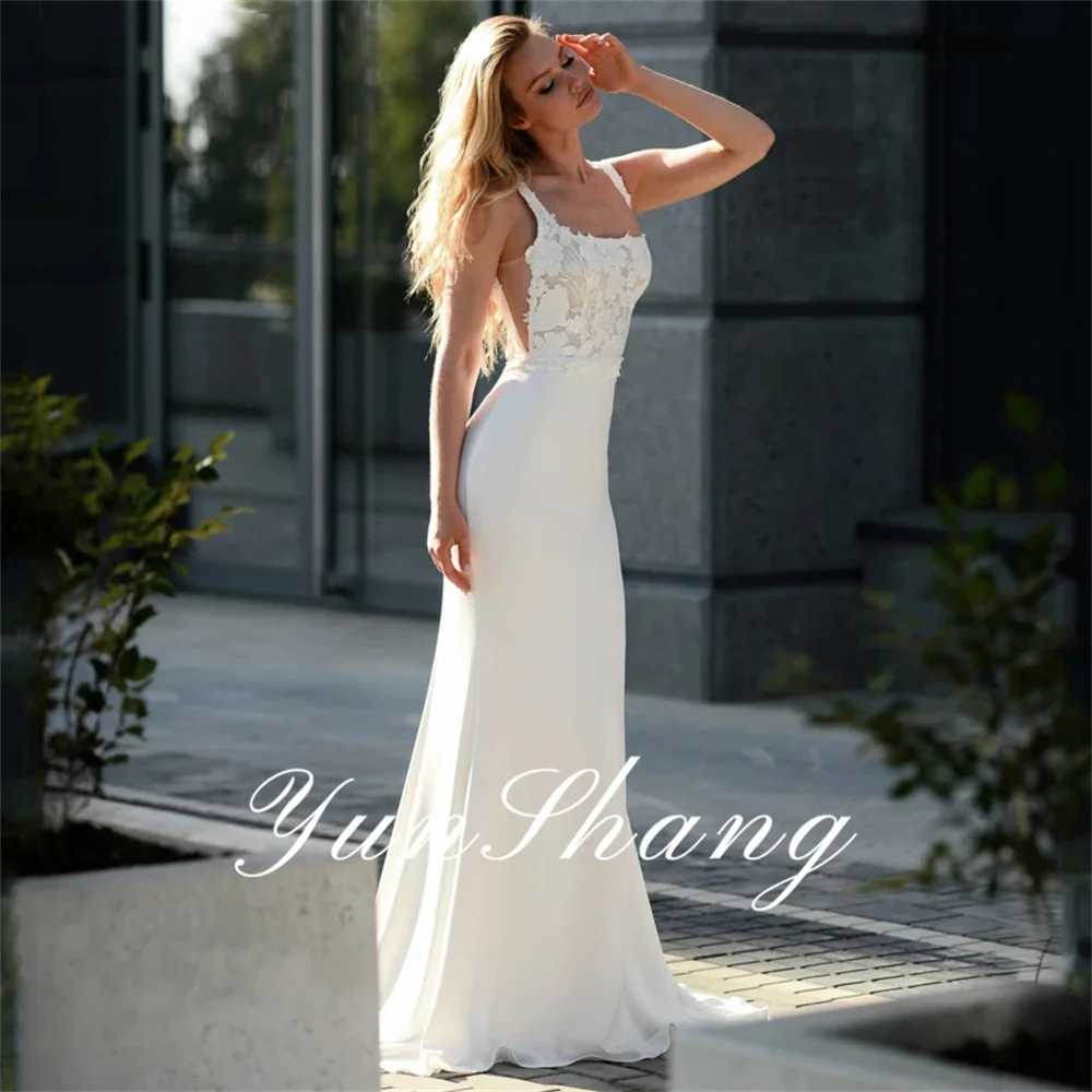 Yunshang Mermaid Wedding Dresses Elegant Square Collar Lace Backless Spaghetti Straps Bridal Gown Vestidos De Novia Customized