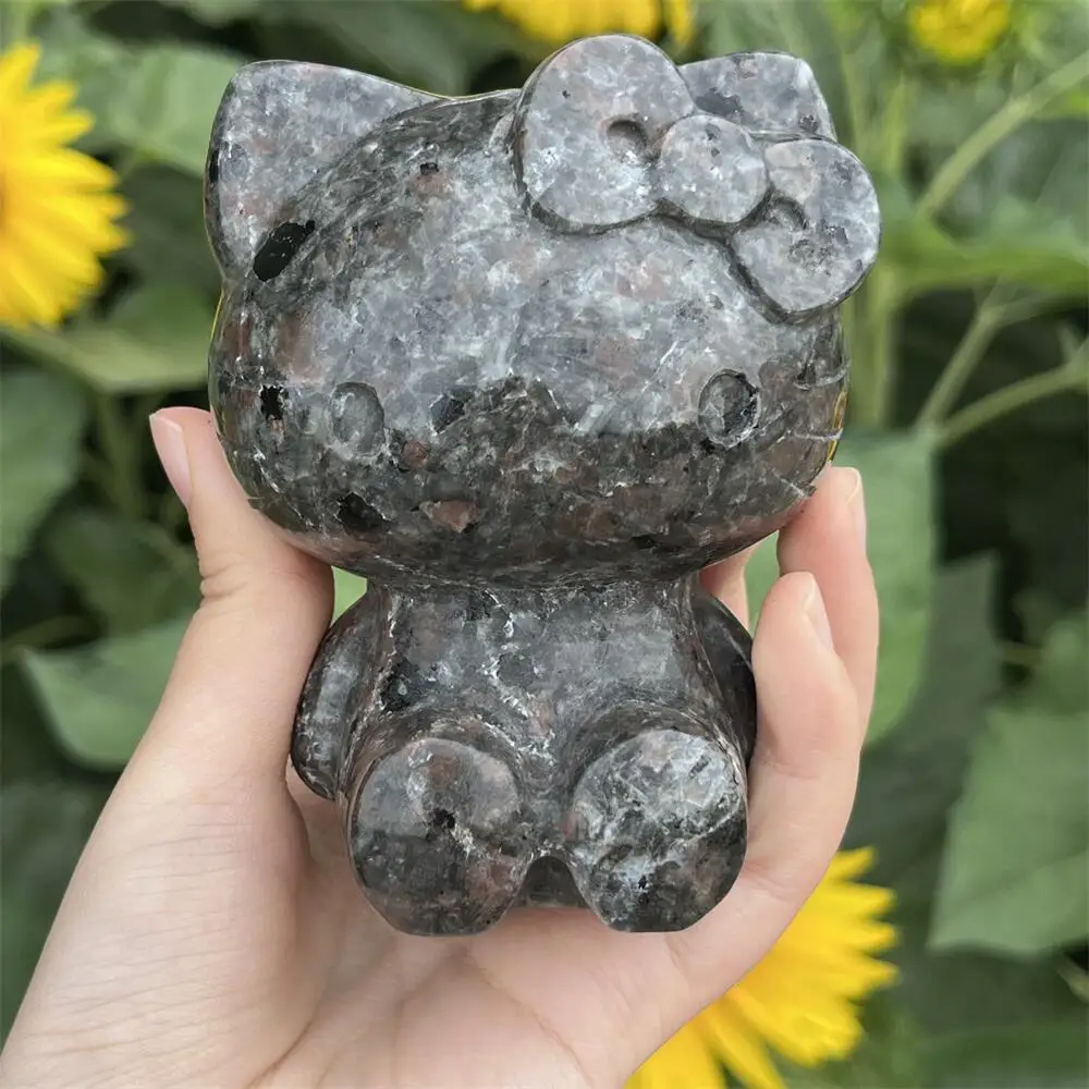 9.2cm Natural Yooperlite Quartz Sanrio Hello Kitty KT Cat Cartoon Carving Polished Figurine Home Decor Craft Gift