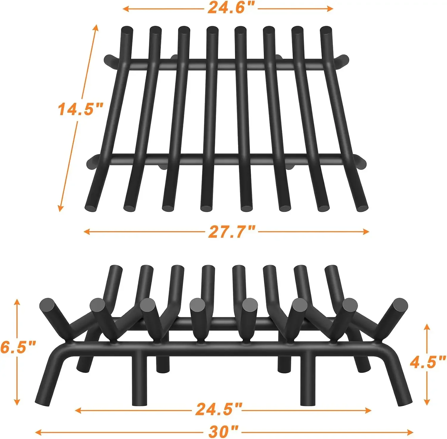 Fireplace Grate 30 Inch with 8 Support Legs, Round Solid Steel Heavy Duty Fireplace Log Holder with Fire Tongs & Poker