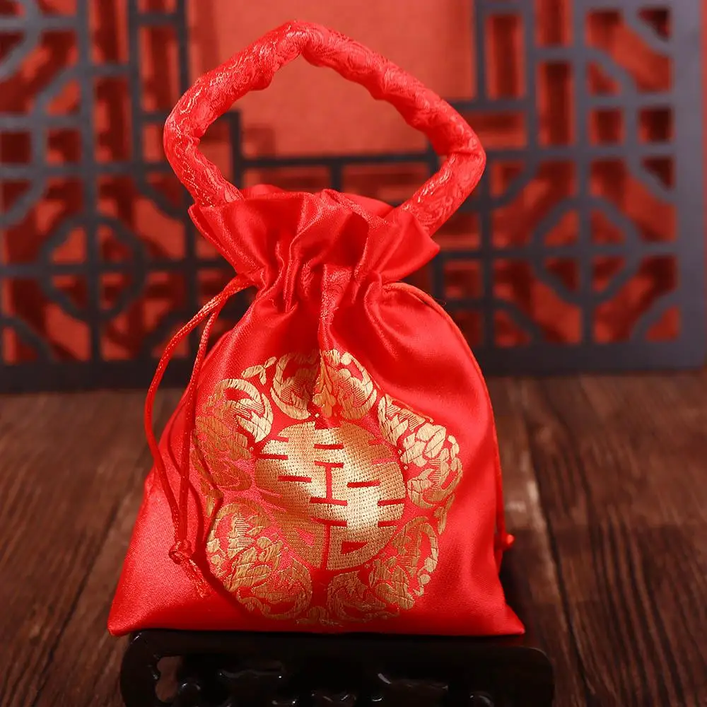 Chinese Style Portable Party Supplies Bride and Groom Brocade Wedding Handle Bag Wedding-favor Gift Candy Bag Package Bag