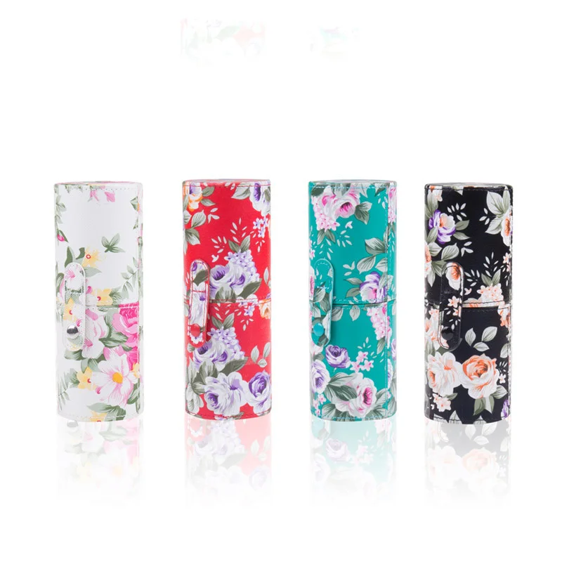 9 ألوان فارغة المحمولة السفر ماكياج فرش حامل قلم مستدير حقيبة مستحضرات التجميل بو الجلود كأس فرشاة حامل أنبوب التخزين المنظم