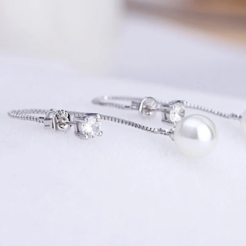 Solid 925 Sterling Silver New Crystal Pearl Jewelry Drop Earrings For Women Trendy XY0080