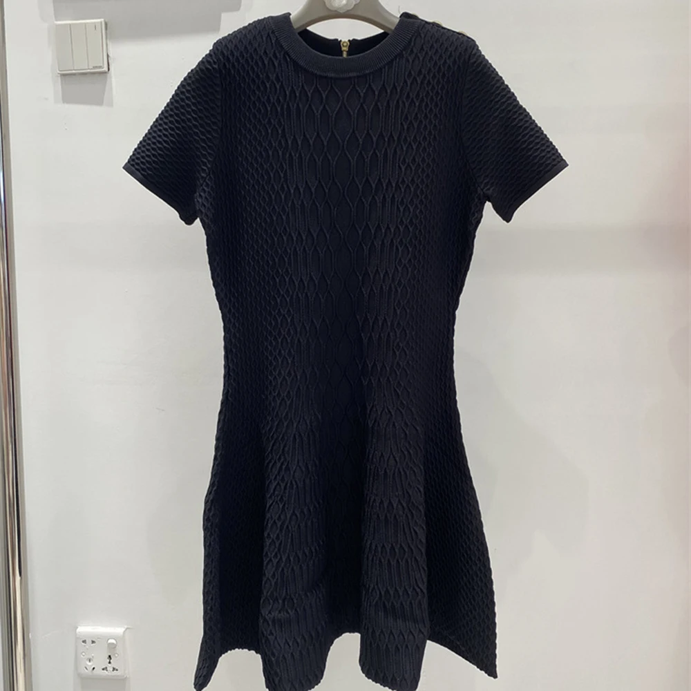 ZJYT ربيع الخريف موضة الأبيض محبوك فساتين سترة النساء مصمم س الرقبة قصيرة الأكمام فستان حفلة عادية صغيرة أنثى جديد