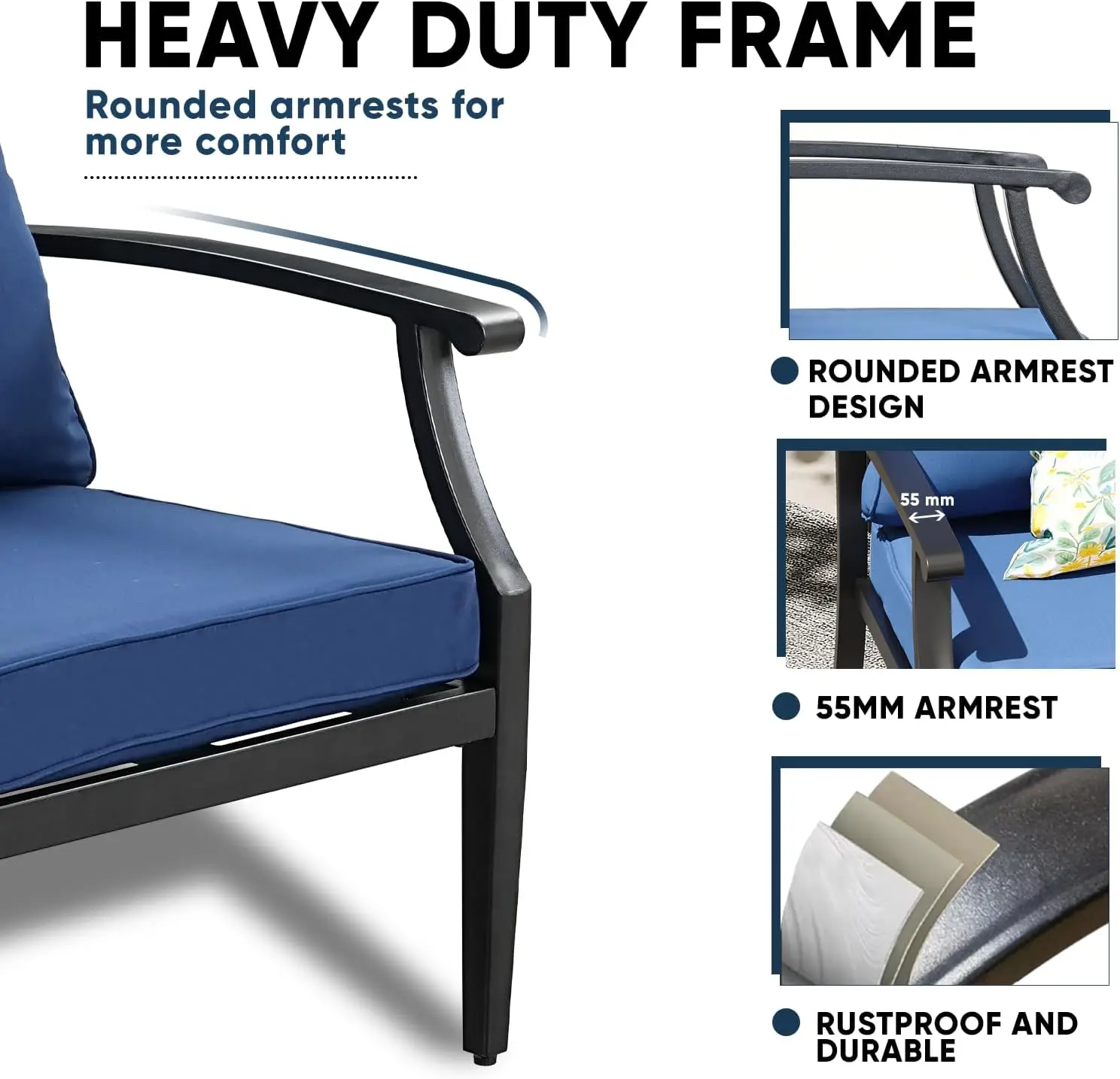 4-Piece Patio Conversation Set,Oversized Outdoor Metal Furniture Set With Table And Loveseat,Removable And Washable Deep