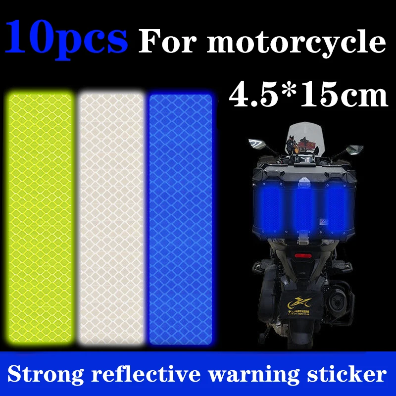 

10PCS Side Top Luggage Box Case Trunk Anti-collision Decorative Night Safety Warning Strip Motorcycle Reflective Sticker Strips
