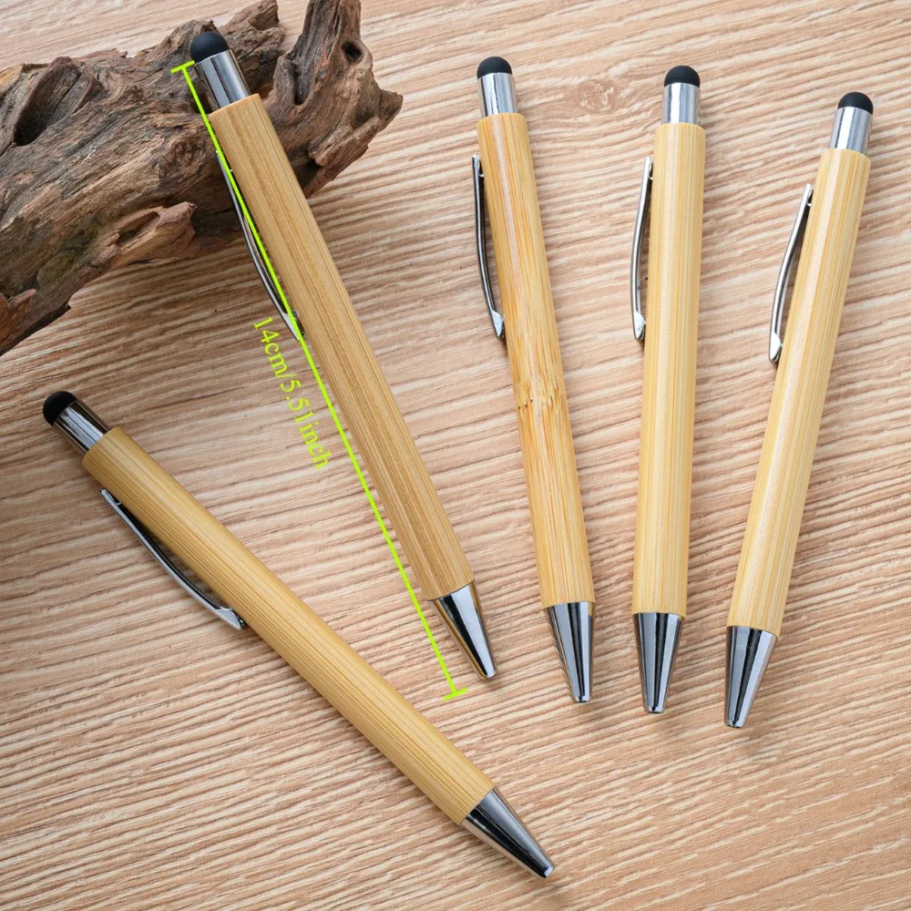 5-100Pcs Bullet Type 1.0 Bamboo Stylus Ballpoint Pen Touch Screen Capacitive Pen for Advertising Promotion Gifts