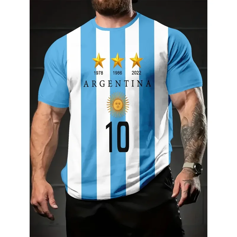 Argentina Flag Jerseys T-Shirt For Men National Emblem 3D Printed Tees Loose O-Neck Tops Sports Uniforms Short Sleeves T Shirts