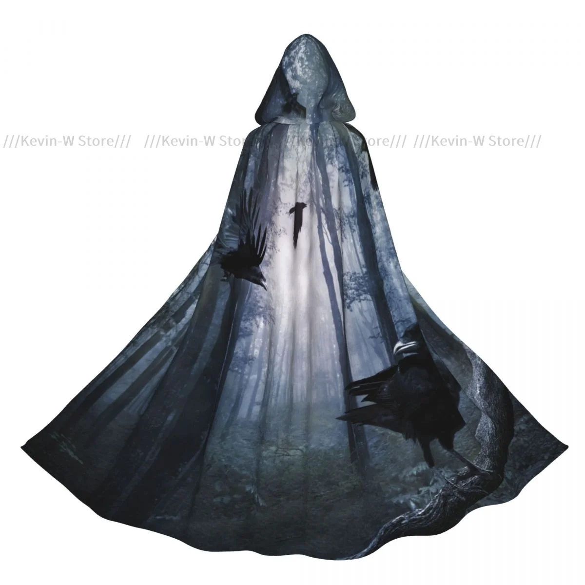 

Unisex Witch Party Reversible Hooded Adult Vampires Cape Cloak Black Crows Flying In The Night Forest