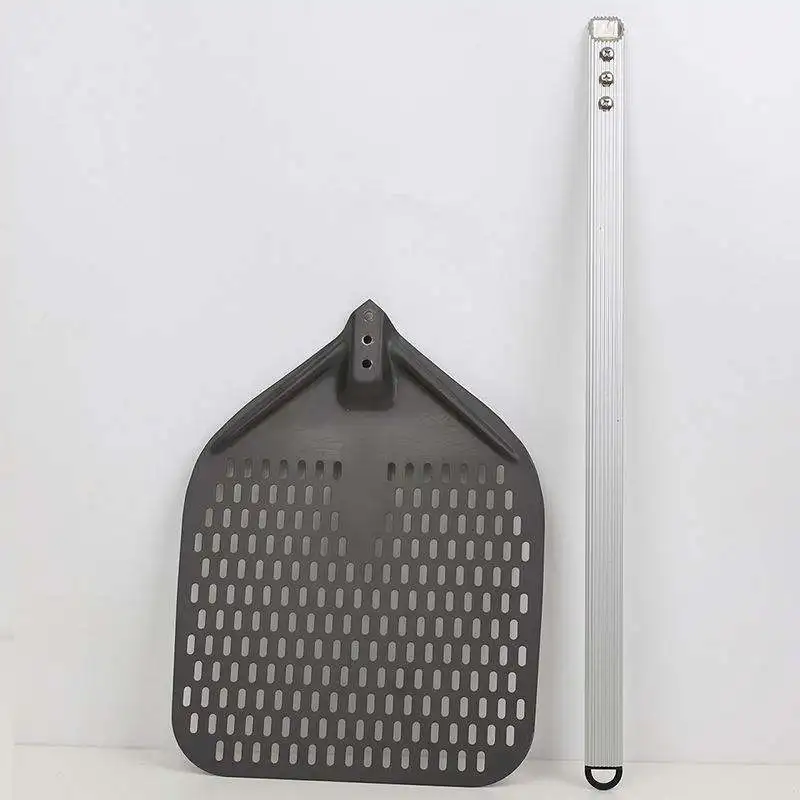 

Baking Pizza Tool: 12-inch X 14-inch Rectangular Aluminum Pizza Paddle, Perforated Pizza Crust, with Extended Silicone Handle