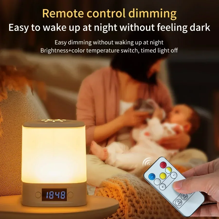 Akumulatorowa lampka nocna z wyświetlaczem czasu, dotykowy włącznik, 3 kolory LED, lampka biurkowa, lampka do spania, dekoracja sypialni.
