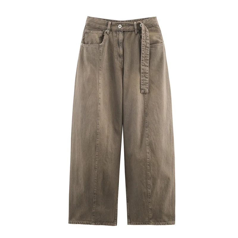 Low Waist Loose Fit Jeans Women's Casual Belt Decorated Trousers European Sle Cotton Jeans Winter Collection Ladies