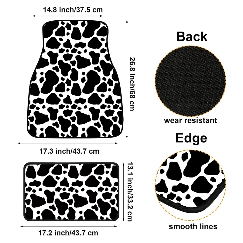 19PCS Cow Print Car Seat Cover Kit, Car Steering Wheel Cover, Seat Belt Pads, Car Floor Mats, Car Coasters, Armrest Pad