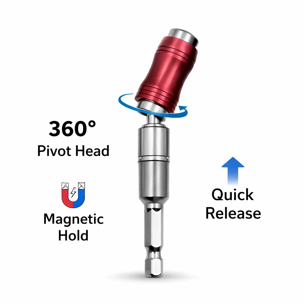 Magnetic Pivoting Bit Holder, 1/4 Hex Quick Release Extension, Drill Screwdriver Adapter for Woodworking Repair